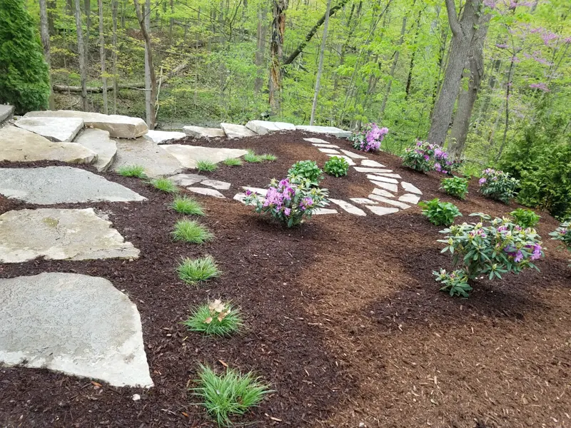 Boulder steps and perennial beds