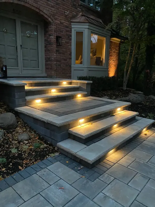 Step lights on a paver entry