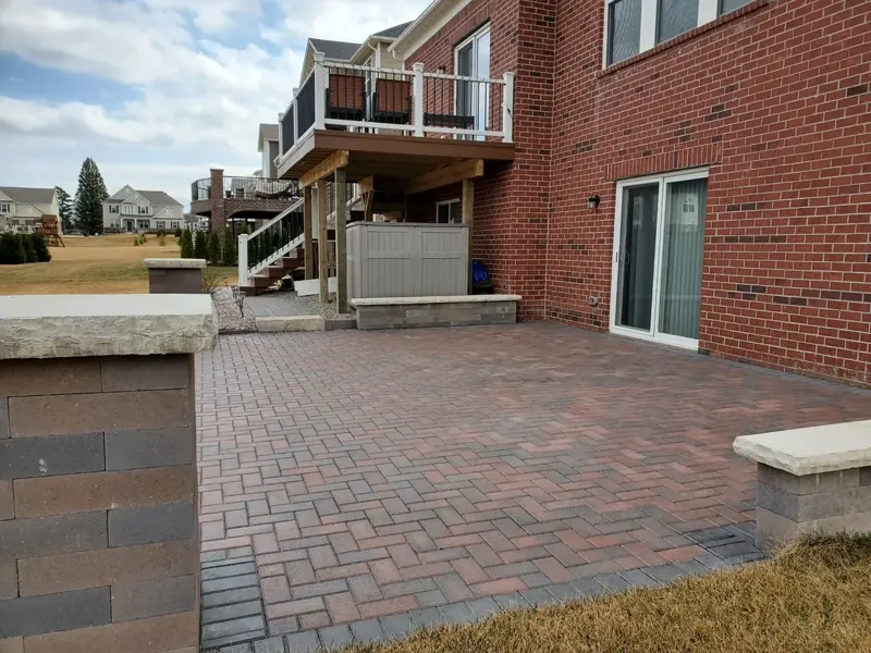 Brick paver patio and seating wall