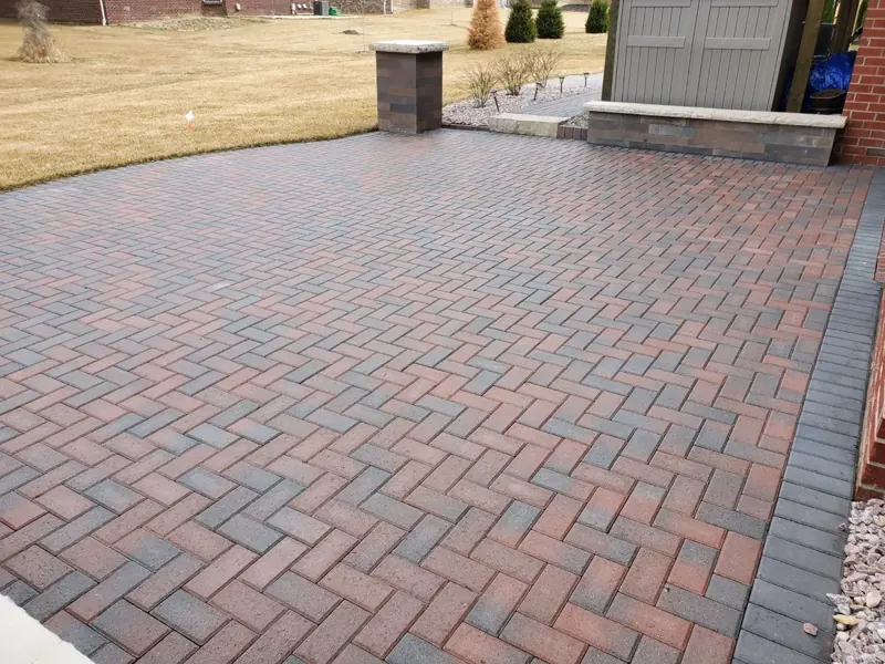 Herringbone paver patio with grill station
